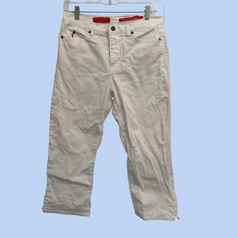 NYDJ Tummy Tuck Jeans White Denim Cropped Straight Leg Pants‎ Women Size 8